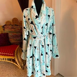 SLEEP SENSE Snowman Fluffy ROBE! Light Turquoise White Snowmen! New! Large